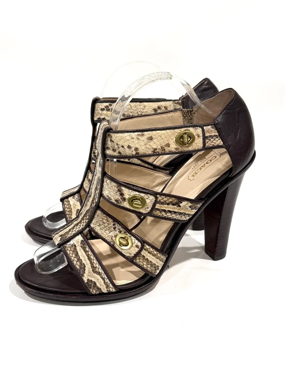 COACH Tamarah Snake-Print Strappy Gladiator Caged High Heel Sandals